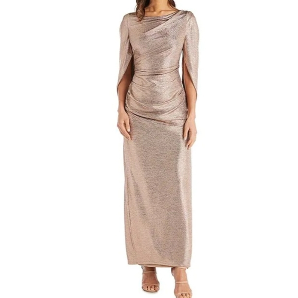NWT Metallic Rose Gold R&M Richards long dress - Picture 1 of 11
